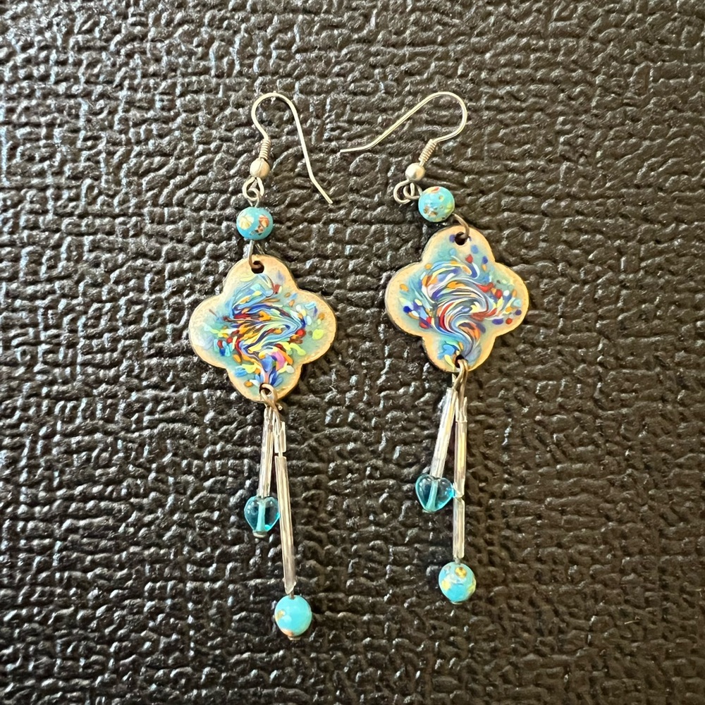 Artisan Blue and Gold Dangle Earrings